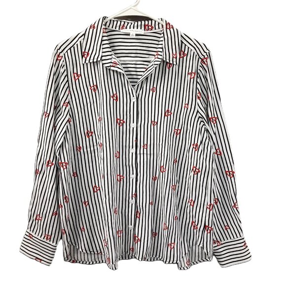 Jane and Delancey Tops - Jane Delancey Collared Top Size MED Long Sleeve Hearts Love 100% Rayon Button Up